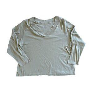 J. Jill Sage Green Pima Cotton Crossover Neck Tee V-Neck 3/4 Sleeve 4X Casual